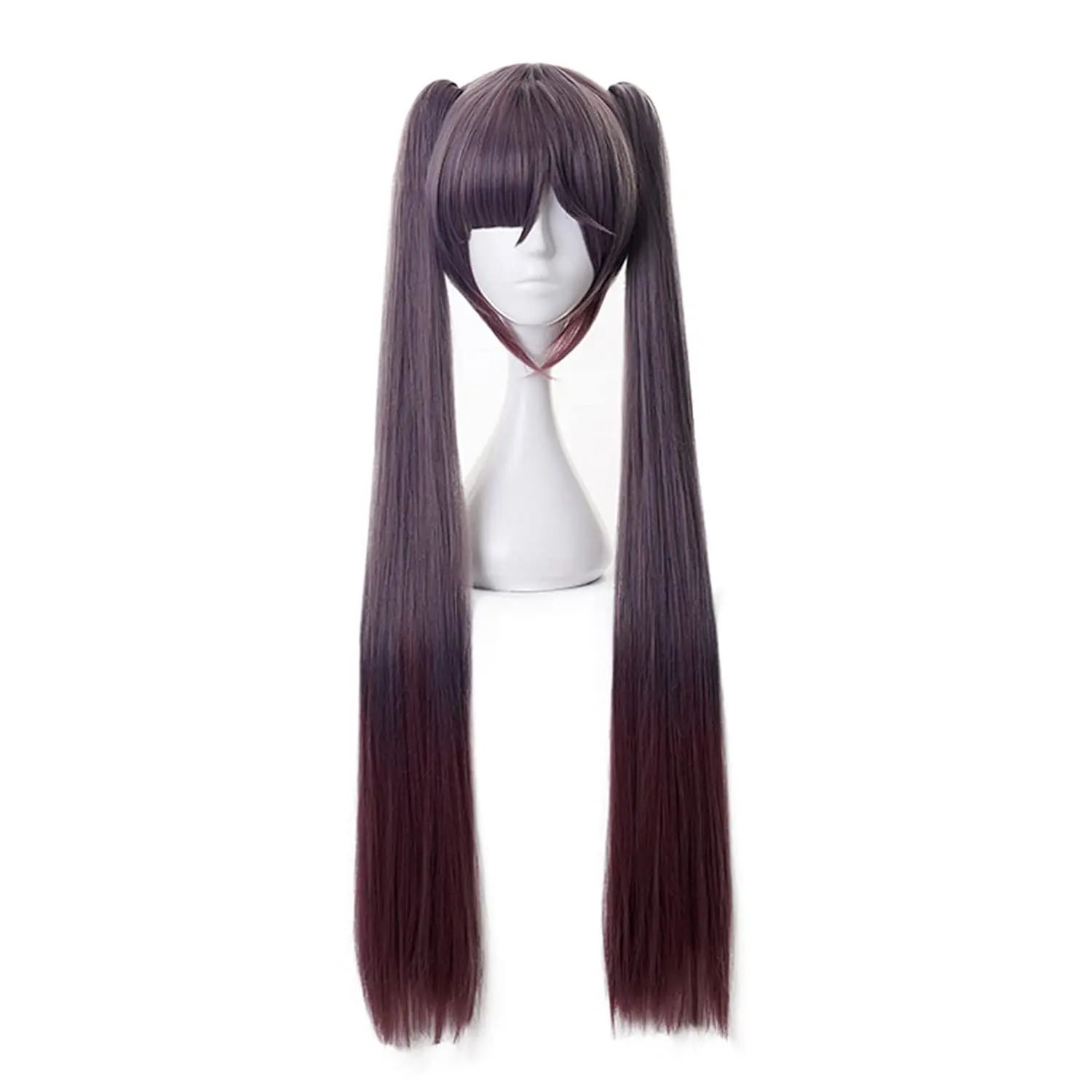 Anime Purple Long wigs with Bangs Long Hair with Two Ponytails Women Teyvat Style Heat-Resistant Fiber Wigs Halloween,Comic con,Game Show,Party,Night club,Carnival