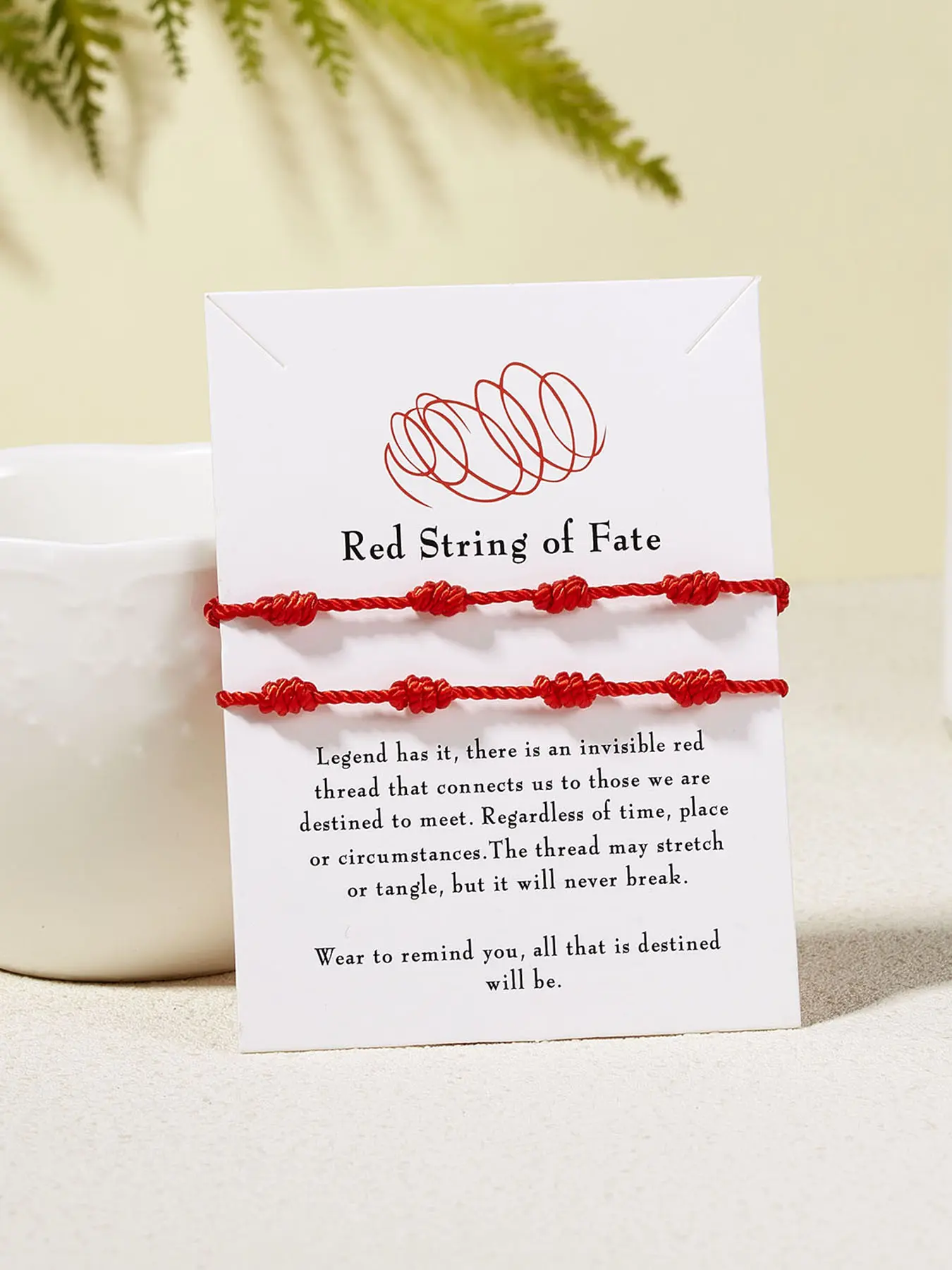 String of Fate Couple Bracelet Set, Adjustable Friendship Woven Lucky Rope, 2 Pack with 7 Knots, Paper Card Handmade Jewelry Gift, Adjustable Bracelets