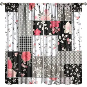 Retro Boho Patchwork Curtains,Spring Colorful Wildflower Farmhouse Country Floral Rural Cottage Window Treatmen for Bedroom Living Room Kitchen Cafe Blackout Drapes 2 Panel 42" W X 63" L
