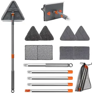86" Baseboard Cleaner Tool with Handle,Wall Cleaner Tool with Long Handle, Ceiling Mop with ,Triangle Mop with 8 Replacement Pads for Baseboards Cleaning, Ceiling, Wall, Floor, Shower