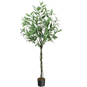 Artificial Eucalyptus Tree, 5ft Tall Faux Eucalyptus Stems Fake Plants with Realistic Silk Leaves, for Indoor Outdoor Decor Colorful Decorative
