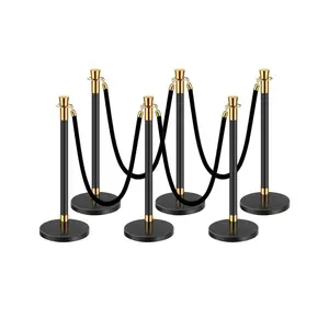 VEVOR Stanchions and Velvet Ropes, 6 Pcs Crowd Control Barriers with 4 Black Velvet Ropes, Stainless Steel Stanchion Post Queue with Sand Injection Hollow Base for Theater, Wedding, Party Supplies Gifts Set