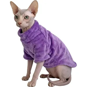 Turtleneck Sphynx Cat Clothes for Cats Only, Fleece Sphynx Hairless Cat Clothes Sweaters, Sphinx Kitten Winter Coat Outfits Apparel Costume for Cornish Rex and Devon Rex, Purple,L