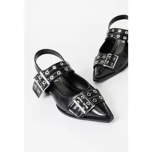 JUSTFAB Women Pointed Toe Adjustable Buckle Slingback Flat Pointed Ballet Shoes Girl Summer Punk-inspired buckle