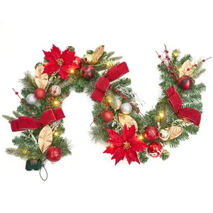 Garvee 6 ft Pre-Lit Christmas Garland with 20 Battery Operated LED Lights, Shatterproof Pinecones, Berries & Ornaments for Fireplace Mantle, Stairs, Front Door, Indoor & Outdoor Christmas Decor