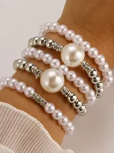 Fashion Exaggerated Faux Pearl Decorated Boho Style Bangles Bracelet, Pearl Beaded Bracelet, Fashion Jewelry for Party, Daily Clothing Decor, Trendy All-match & Exquisite Jewelry for Birthday Gift, Pearl Bracelets