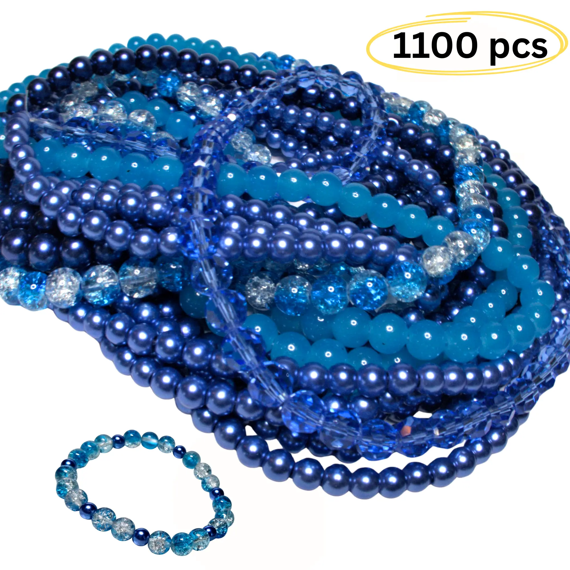 Glass Beads Bulk for Bracelet Making, Craft DIY Jewelry Supplies, Blue Green White Pink Purple Red Yellow Round Beads, Gift for Beader, 6 to 8mm 1 lb 1100 Pcs