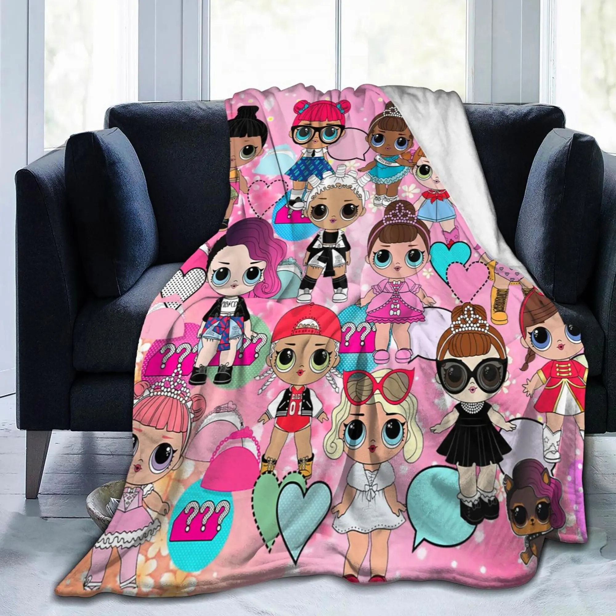 3D L-O-L Surprise Blanket Anime Super Soft Napping Funny Blanket Flannel Throw Blanket for Sofa All Season Comfort Bedding Color S1 Size 50"x40"