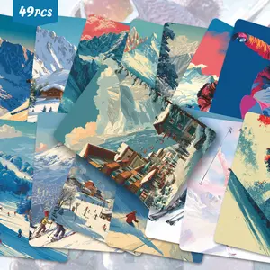 49pcs Healing Snow Mountain Skiing Illustration Stickers Pack | Gentle Vinyl Decals with Ski Resort & Winter Scene Designs | for Laptop, Water Bottle & Gift | for Outdoor Lovers & Calm Vibe Enthusiasts