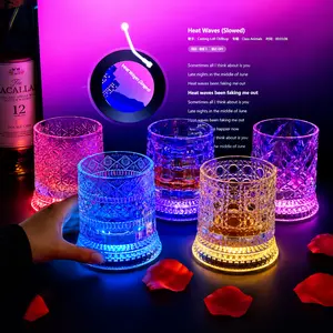 Luxury 360° Spinning Crystal Whiskey Glass with Unique Embossed Rotating Base and Colorful Luminous Gasket Enhance Degree Whisky Old Fashioned Tumbler Heavy Relief Wine Hand Painted