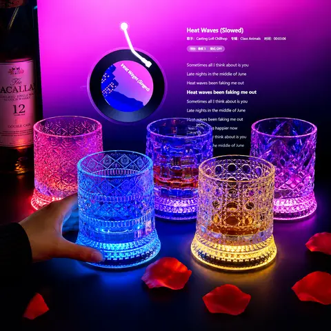 Luxury 360° Spinning Crystal Whiskey Glass - Old Fashioned Tumbler with Embossed Rotating Base, Colorful Luminous Gasket, Heavy Relief, Hand-Painted Design for Drinks, Cocktails - Gifts for Boyfriend, Groomsmen, Adults, Unique Kitchenware Drinkware Gifts,