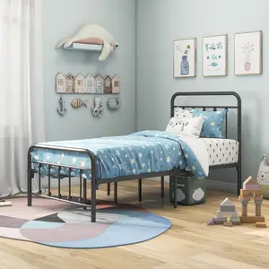 Metal Twin Size Bed Frame, Structurally Stable Heavy Duty Steel Slat Supported Twin Bed Frames, No Box Spring Needed for Easy Removal and Transport