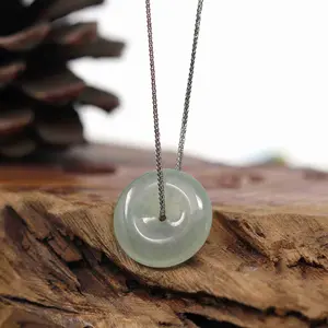 Baikalla "Good Luck Button" Necklace Ice Green Jadeite Jade Lucky Ping An Kou Pendant