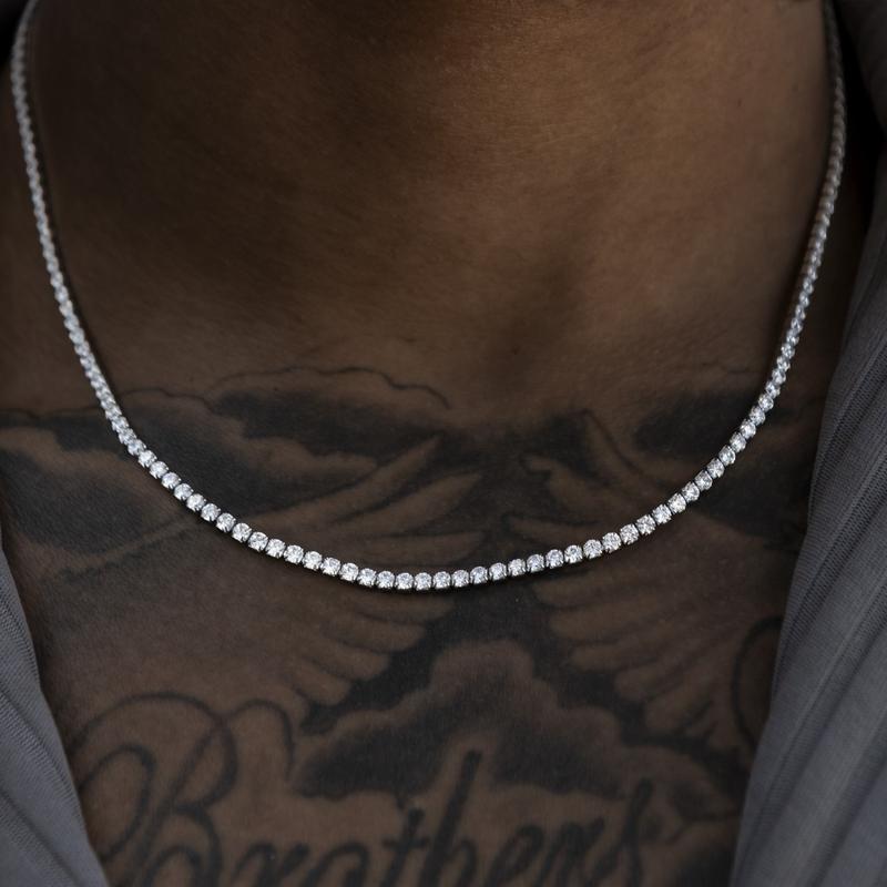 GLD Micro Tennis Necklace | 14k White Gold - Gold Plated, CZ Diamond Stones, Chain Lengths 16-28"