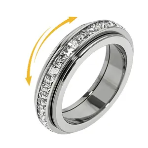 Anxiety Rings for Women and men Titanium Steel Spinner Fidget Band Rings Cubic Zirconia Relieving Anxiety Wedding Promise Lucky Rings Comfort Fit Size 5 to 10 lovisa  necklace first bracelet magnetic therapy Copper random black Christian Bible Verse Daily