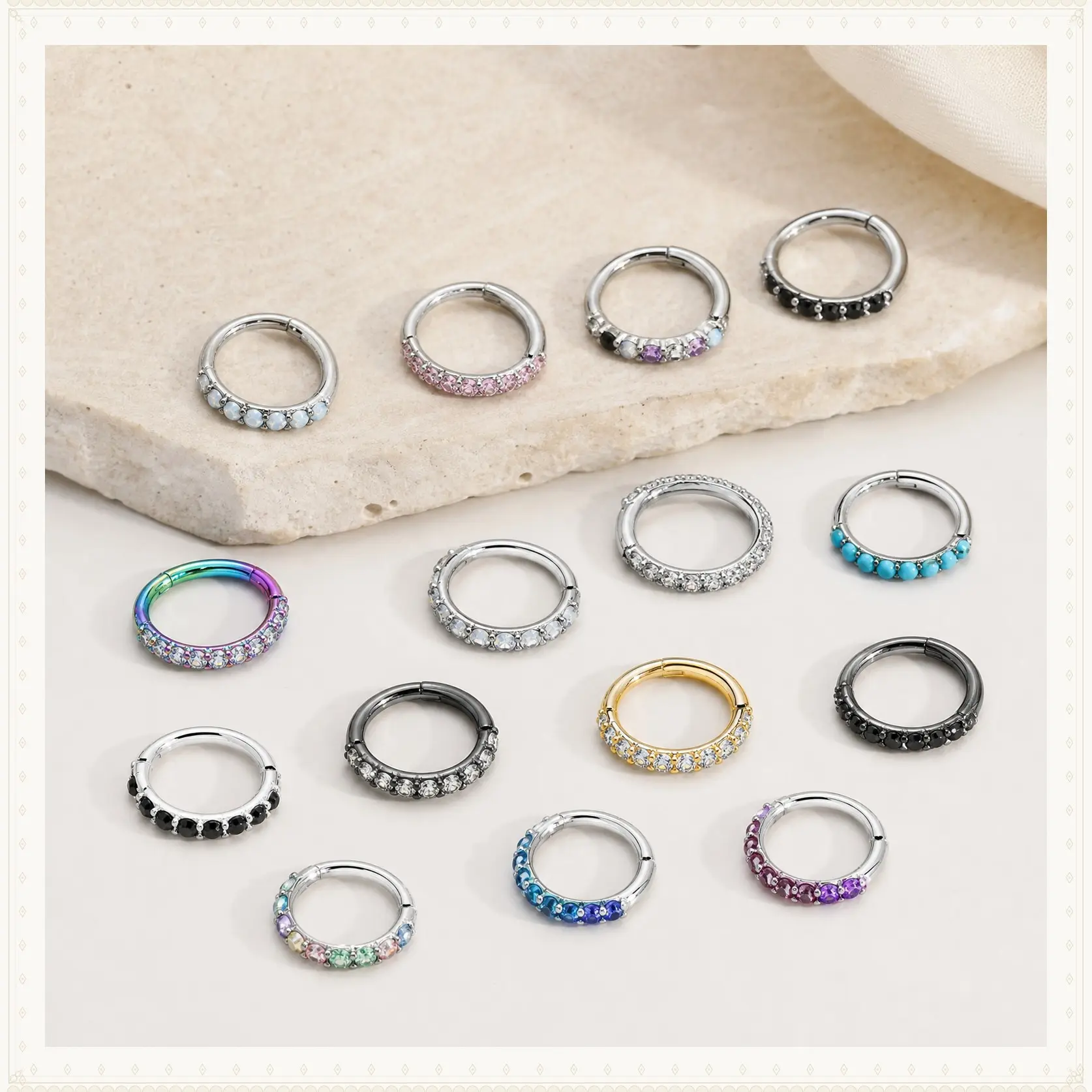 OUFER 20G 316L Stainless Steel Hinged Nostril Piercing Nose Hoop Piercing Ring, Black Cubic Zirconia Gemstone Jewelry, Multiple Colors, 5mm-12mm Inner Diameter, Unisex Non-Tarnish Helix Piercing Jewelry, Helix Pierced Ring, Non-Tarnish Piercing Jewel