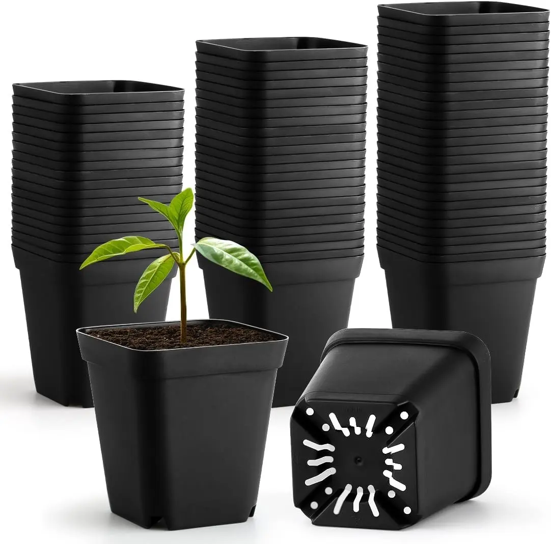 60 Pcs 2.7 in Plastic Nursery Pots, Sturdy Plastic Seed Starting Pots with Drain Holes for Planting, Cuttings (Black), Plastic Pot