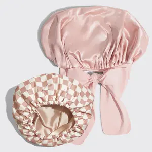 Kitsch Satin Lined Flexi Shower Cap + Blush Oversized Satin Bonnet Bundle Kitsch Satin Lined Flexi Shower Cap + Blush Oversized Satin Bonnet Bundle