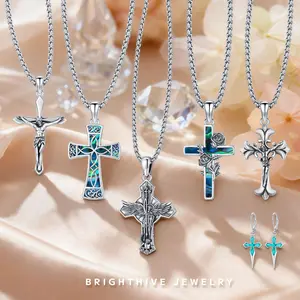 Brighthive S925 Cross Jewelry Collection — Silver Cross Earrings & Necklaces for Women and Men, Featuring Saint Michael, Jesus Crucifix, Abalone Shell & Rose Flower Cross Designs, Oxidized Sterling Silver Gift Box