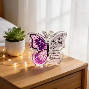 Butterfly LED Plaque with "A Sister is God’s Way" Quote - Lightweight Transparent Home Decor Sign, Graduation Gift from Brother - Meaningful Keepsake for Dorm Room, New Apartment