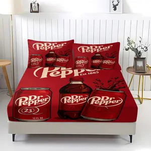 Dr Pepper printed pattern bed sheet, comfortable printed pattern, including 1 bed sheet and 2 pillowcases, comfortable bedding, anti slip dust cover suitable for bedrooms and guest rooms, suitable for children or adults as gifts