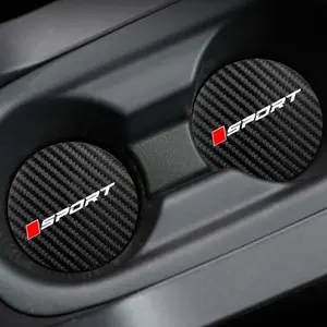 Sporty Design Car Carbon Fiber Cup Holder Mat, PU Leather Door Slot Pad, Car Interior Decor, Cup Tray, Beverage Holder, Car Accessories