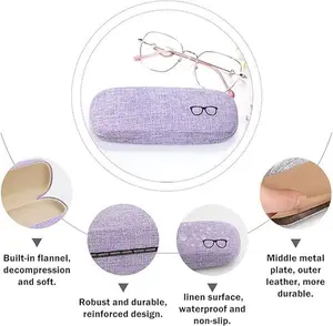 SURUIHK 4 Sets Linen Hard Shell Eyeglasses Cases with Drawstring Pouch & Cleaning Cloth for Sunglasses School Office Travel Home Portable Protective Glasses Box