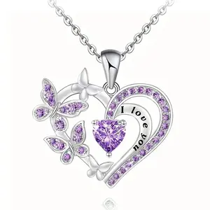 Heart-shaped letter pendant necklace with a hollowed-out butterfly design woman trendy fashion jewelry high-end accessory