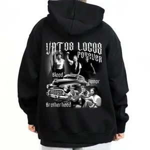 NEW Design - Vatos Locos Brother Hood - Unisex Hoodie Sweatshirt T Shirt, Chicanos Clothing, Chicano Streetwear, Cholo Fashion, Outdoor Chicana Gifts Clothes, Mexican  Menswear Oversized Loose Polyester Tops Fabric Pullover