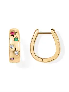 Chunky Earrings Women's Multicolor Square Crystal Zircon Declaration Hoop Earrings Ladies Gold Jewelry Set Gift Zirconia Hoop Earrings