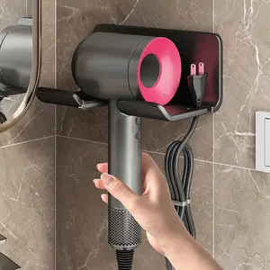 Wall-Mounted No-Drill Black Plastic Hair Dryer Holder, Bathroom Organizer, Bathroom Organizing Accessories