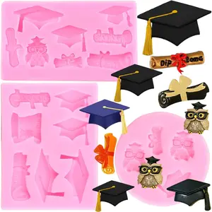 Graduation Silicone Molds-Doctoral Cap, Diploma Scroll, Doctoral Hat - For Cupcake & Cake Decoration - Set of 3