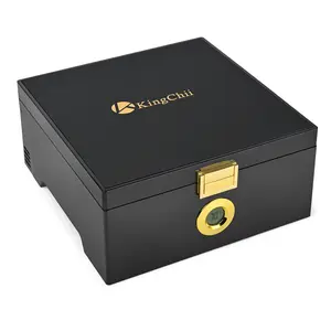 KingChii Trival Humidor Vintage Wooden Storage with Semiconductor Chip Intelligent Control Humidity (65%-75%), for 25-50 units, with Spanish Cedar Wood, Type C & Plug Cable