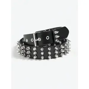 1pc Women's Cool Punk Style Rivets Decorated Heavy Metal Dark Belt