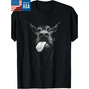 100% Made in USA, 180g Cool Doberman Sticking Tongue Out in Playful Defiance T-Shirt