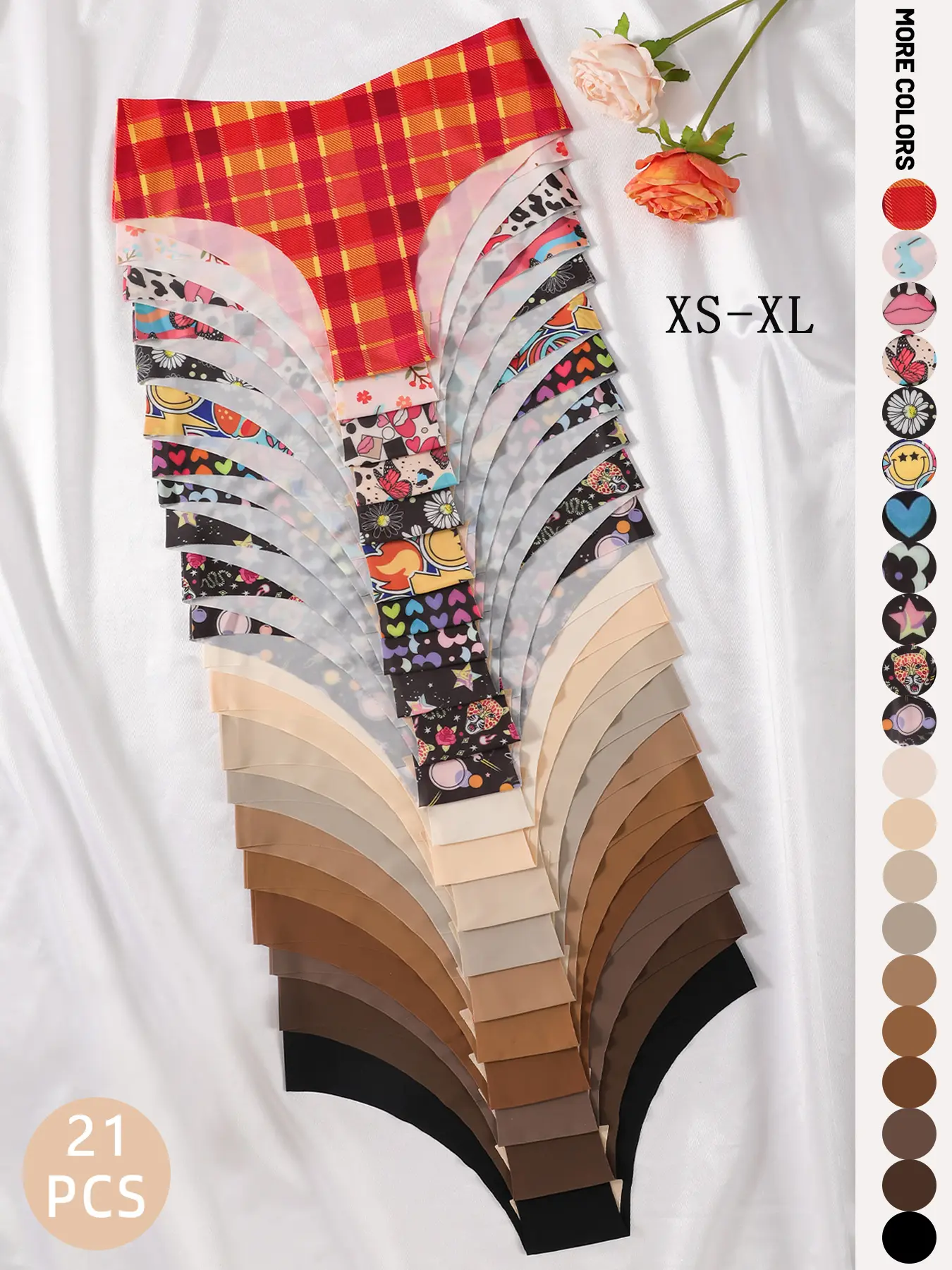 21-piece set of women's thong underwear, seamless V-shaped low-rise panties, Seamless Knickers, printed and solid colors, soft and comfortable skin-friendly, suitable for all four seasons