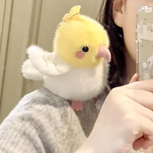 Cartoon Birds Plush Toys Pendant Keychain Simulation Parrot Bird Nest Plush Keyring Anime Cute Girl Kawaii Standing Shoulder Pet