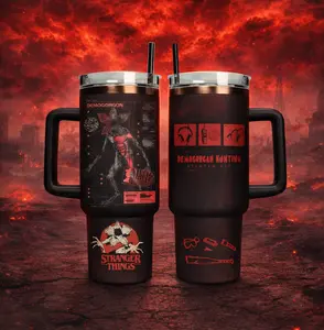 Stranger Things Demogorgon 40oz Tumbler With Handle & Straw – Horror Sci-Fi Insulated Stainless Steel Travel Mug, Upside Down Monster Fan Cup, Gift for Stranger Things Fans