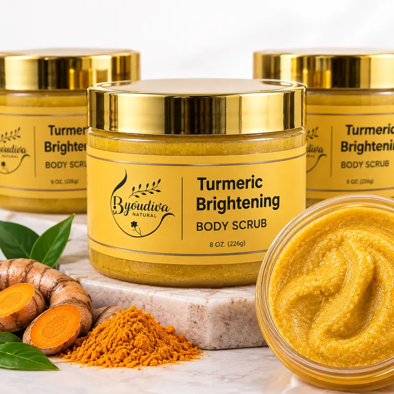 Gentle Nourishing Turmeric Face & Body Scrub - Plant-Based Exfoliating Scrub with Natural Exfoliants, Shea Butter, Lemongrass for Adults, Body Care for Smoother Soft Radiant Skin; Apply to Wet Skin