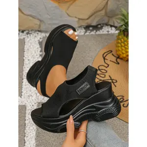 The new women's wedge heel sandals for the summer of 2026, with thick soles and high heels, are fashionable and stylish with a sponge sole and Textile Upper. The fusion of fashion and comfort makes you the focus of summer.
