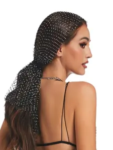 Sparkly Rhinestone Mesh Beanie Hat, Y2K Glitter Fishnet Rave Headscarf, Shimmery Crystal Hair Net for Music Festivals, Night Out & Parties