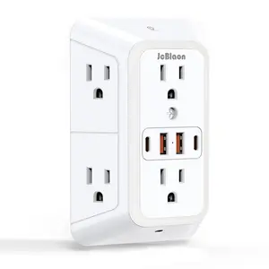 10-in-1 Multi Plug Outlet with Night Light, 6-Outlet Surge Protector with 4 USB Ports (2 USB-C & 2 USB-A), Space-Saving Design, 3-Sided Wall Plug Adapter, Wall Outlet Extender for Home, Travel, Office