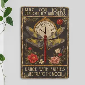 Vintage Dragonfly Metal Tin Sign Wall Decor Dragonfly Gifts for Home Cafe Bedroom Garden Proch Greenhouse May You Touch Dragonflies Wall Sign Artwork Industrial Steel wall art metal wall sign Vintage Metal Tin Sign home decor plaque funny bar sign