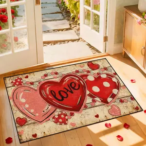 Valentine's Day Heart Wood Grain Print Door Mat Decorative Area Rug, Romantic and Design, Perfect for Entrance, Kitchen, Bathroom