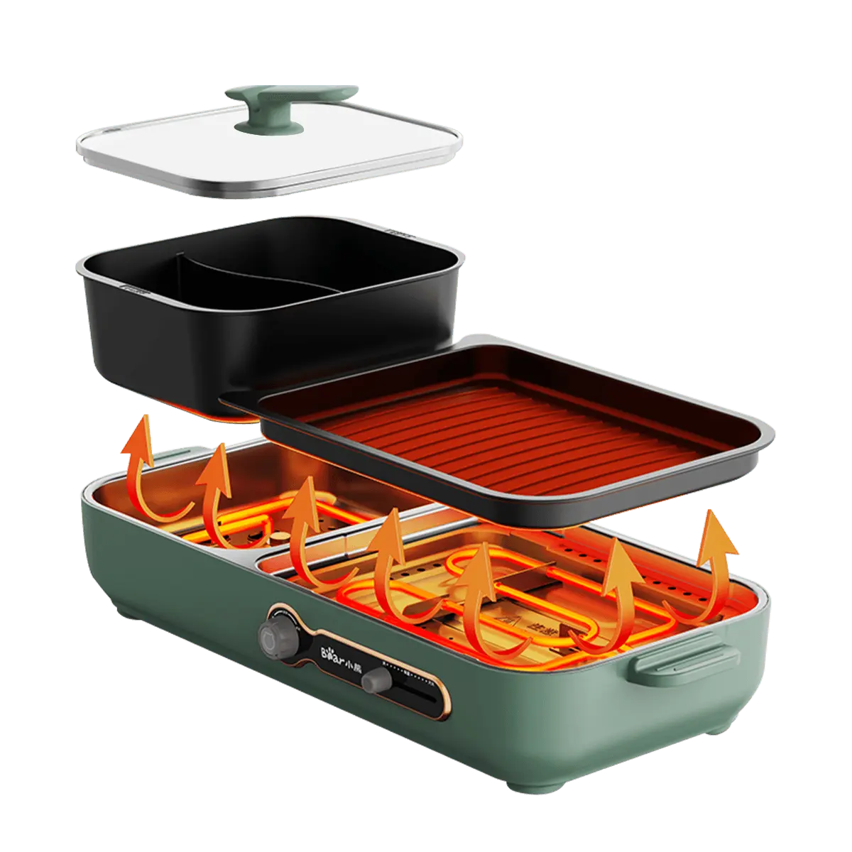 Bear BEAR 3.4L Multi-Function Electric Grill Hot Pot for Home Cooking - BBQ, Steaming, and Frying