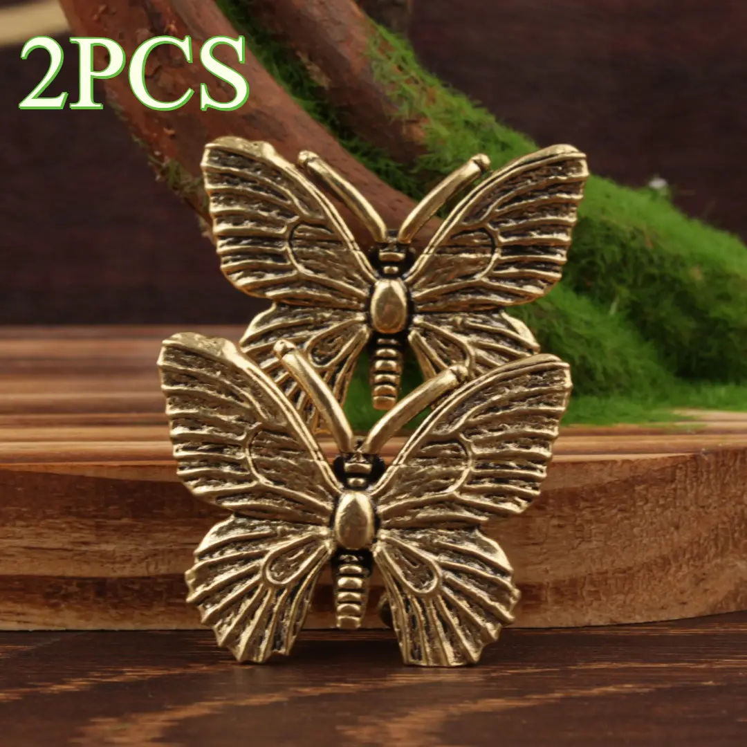 Vintage Brass Handmade 2-Piece Butterfly Collectible Figurines - Corrosion Resistant Home Decor Statues, Decorative Piece, Cute Collectibles, Desk Accent, Christmas Gift, Artistic Decorative Figurines