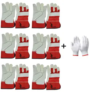 PAKNADA 6-Pair Cowhide Leather Work Gloves – Soft Leather, Durable Grip, Safety Work Gloves for Construction & Outdoor Use