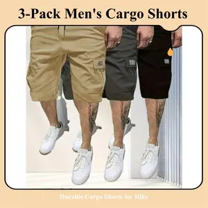 3-Pack Men's Casual Loose Cargo Shorts - Features Cargo Pockets, Machine Washable Non-Stretch Fabric, Durable Design, Outdoor Style, Street Fashion, Summer Wardrobe Essential