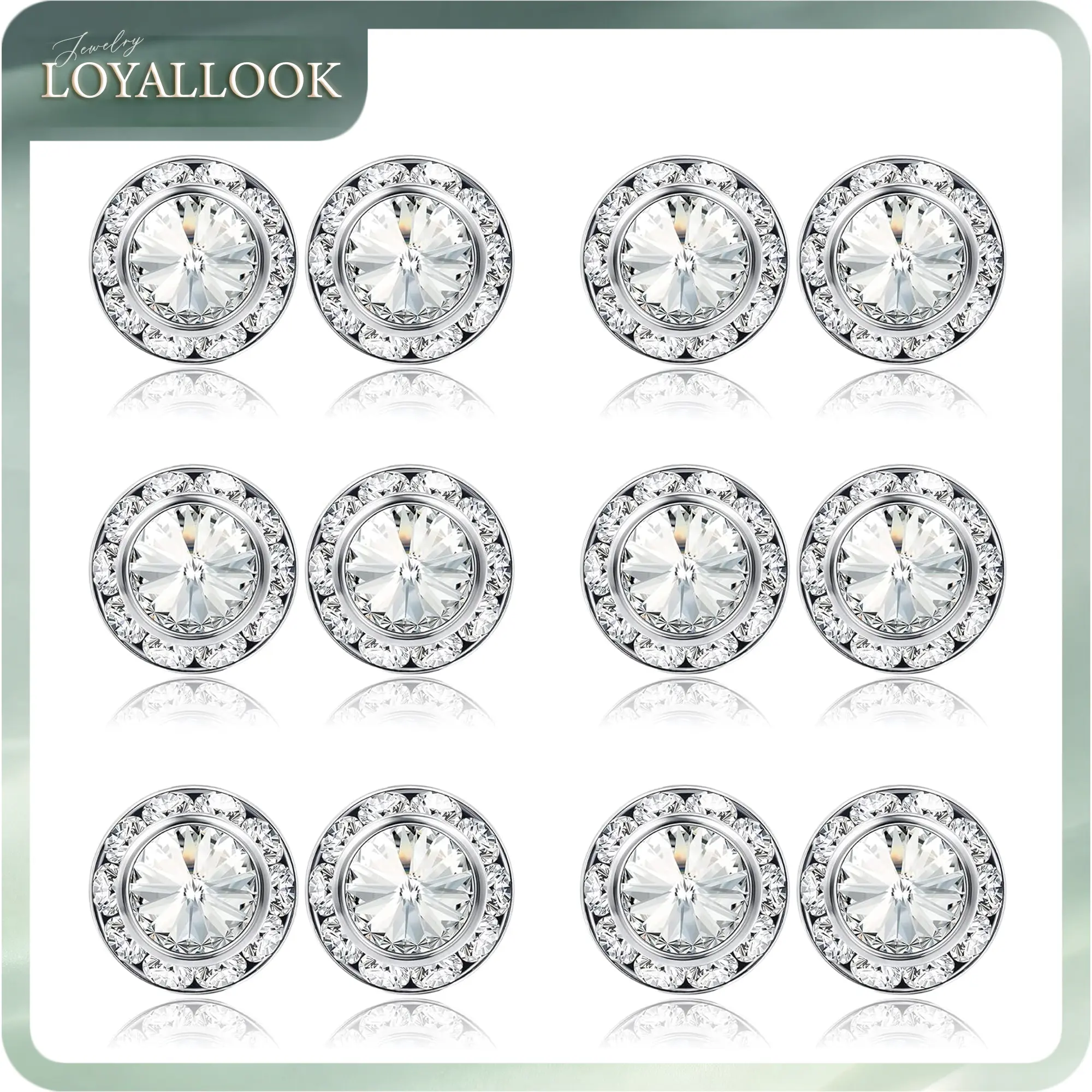 LOYALLOOK Rhinestone Earrings Round Shaped Acrylic Stone Inside Crystal Halo Stud Earrings for Dance Competitions Stage Opera Performance Wedding Party Earrings Jewelry 15mm