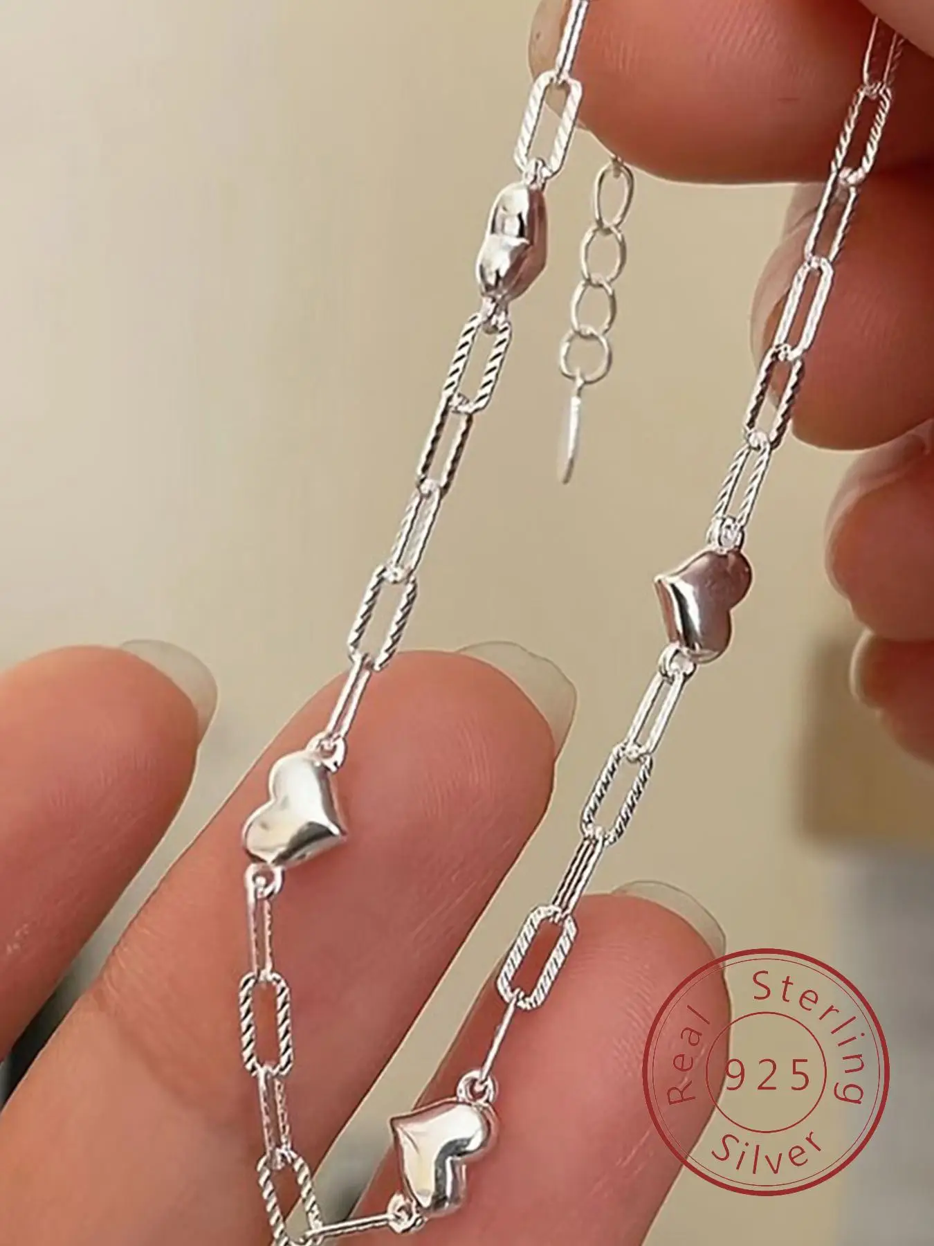 S925 Sterling Silver Simple Heart Design Chain Bracelet, Valentine's Gifts for Her, Silver Jewelry, Fashion Jewelry for Party, Daily Decor, Trendy All